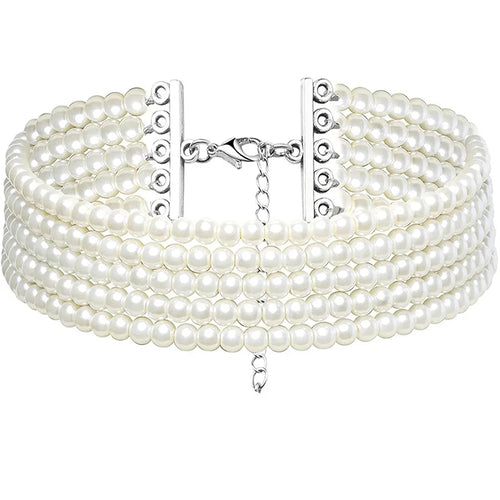 Elegant White Pearl Collar Choker Necklace