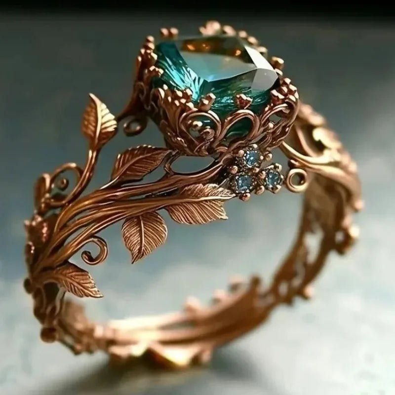 Ring Totem Ring Creative Vintage Alloy Inlaid Green Zircon Ring