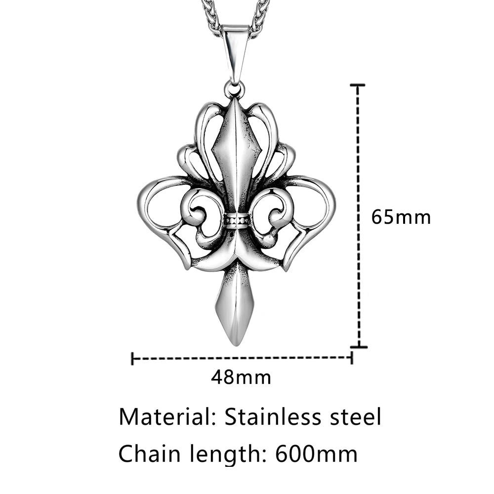 Vintage Medieval Norse Rune Fleur-de-lis Necklaces Men Stainless Steel Viking Cross Amulet Pendant Charm Original Design Jewelry